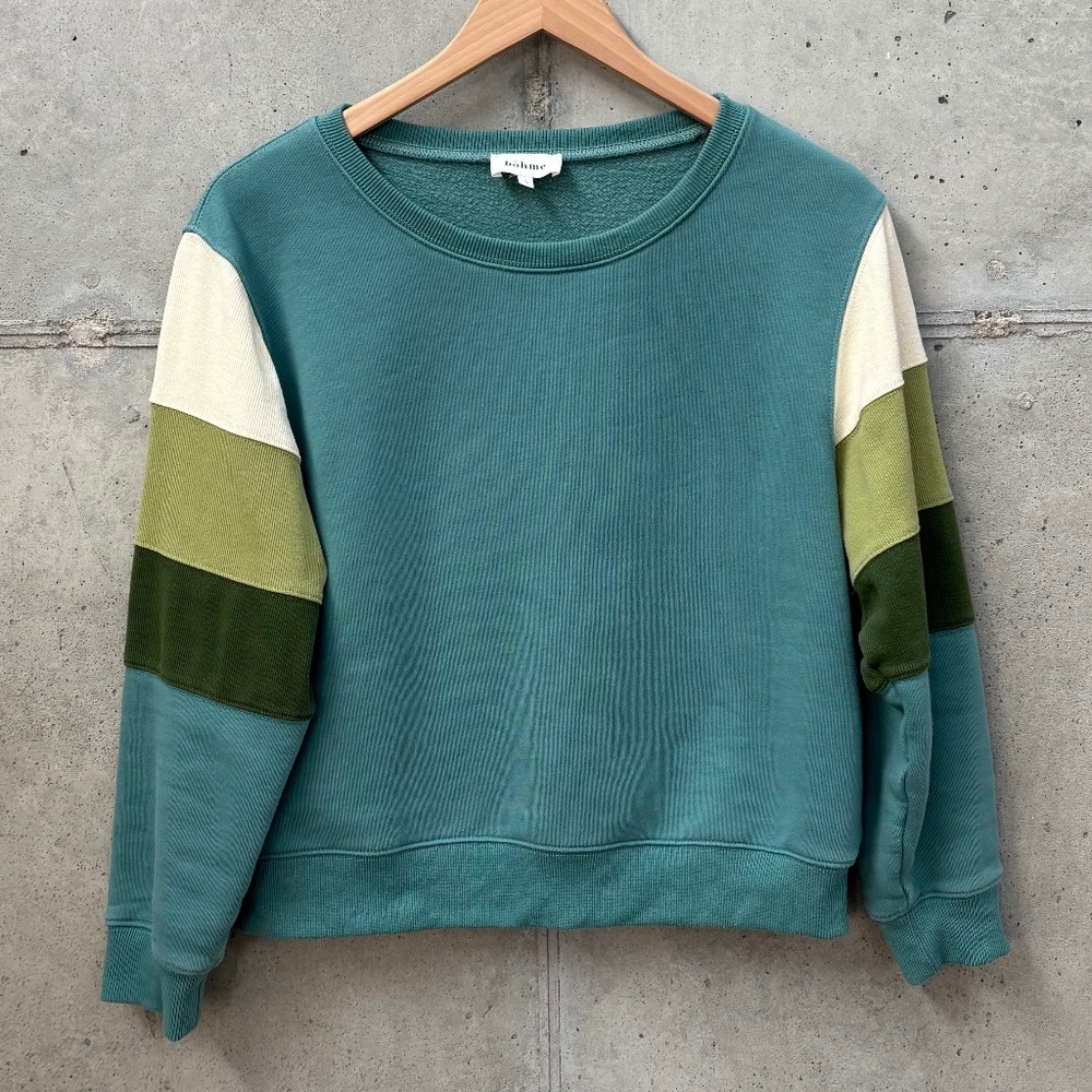 Color Block Crewneck Sweatshirt Teal, Green, Cream Women's size Small